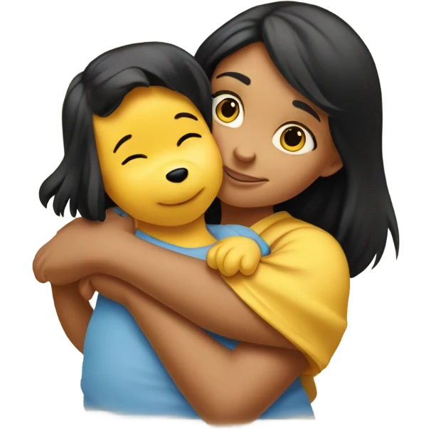 Winnie the Pooh hugging brunette girl on the cheek emoji