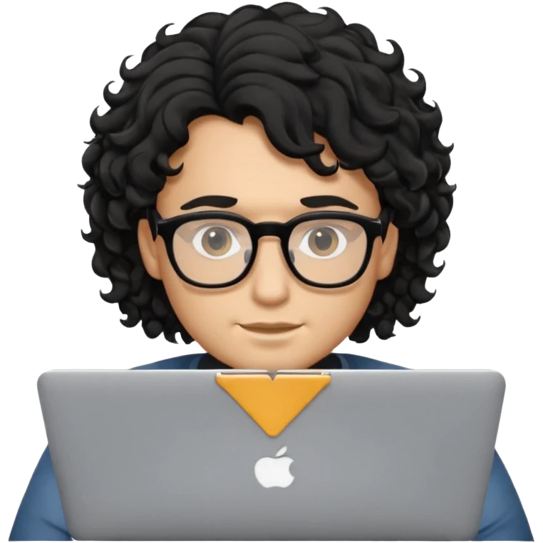 guy with wavy kinda curly black hair and light-to-medium skin tone like latino and glasses, with a macbook emoji