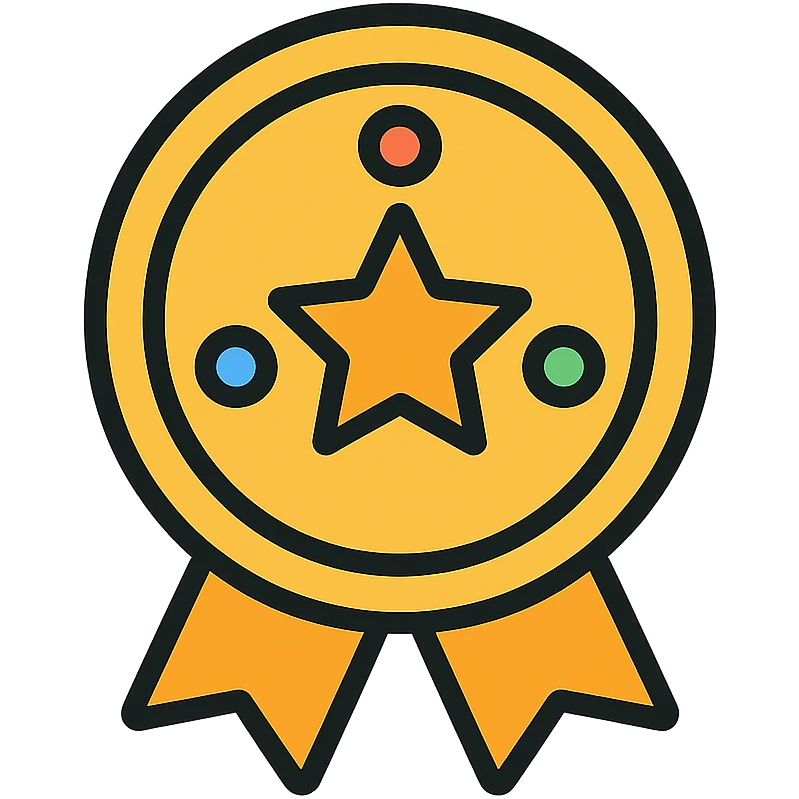 vector icon of a gold performance badge award with colorful gems, elegant minimalist flat design, award badge style, 2D flat vector, trending icon look, soft shadows, no text, commercial use, isolated on white background emoji