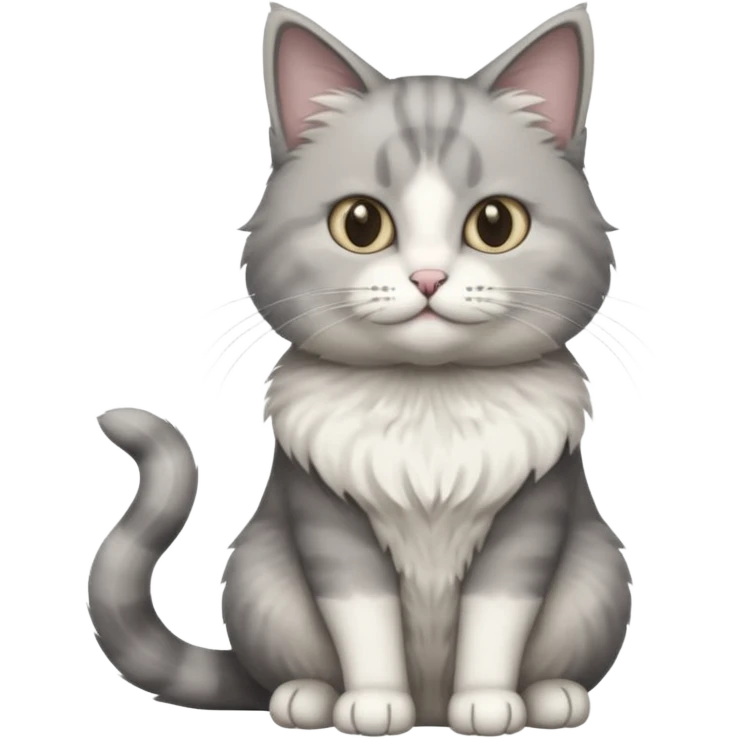 a realistic looking very fluffy grey and white cat sitting up straight emoji