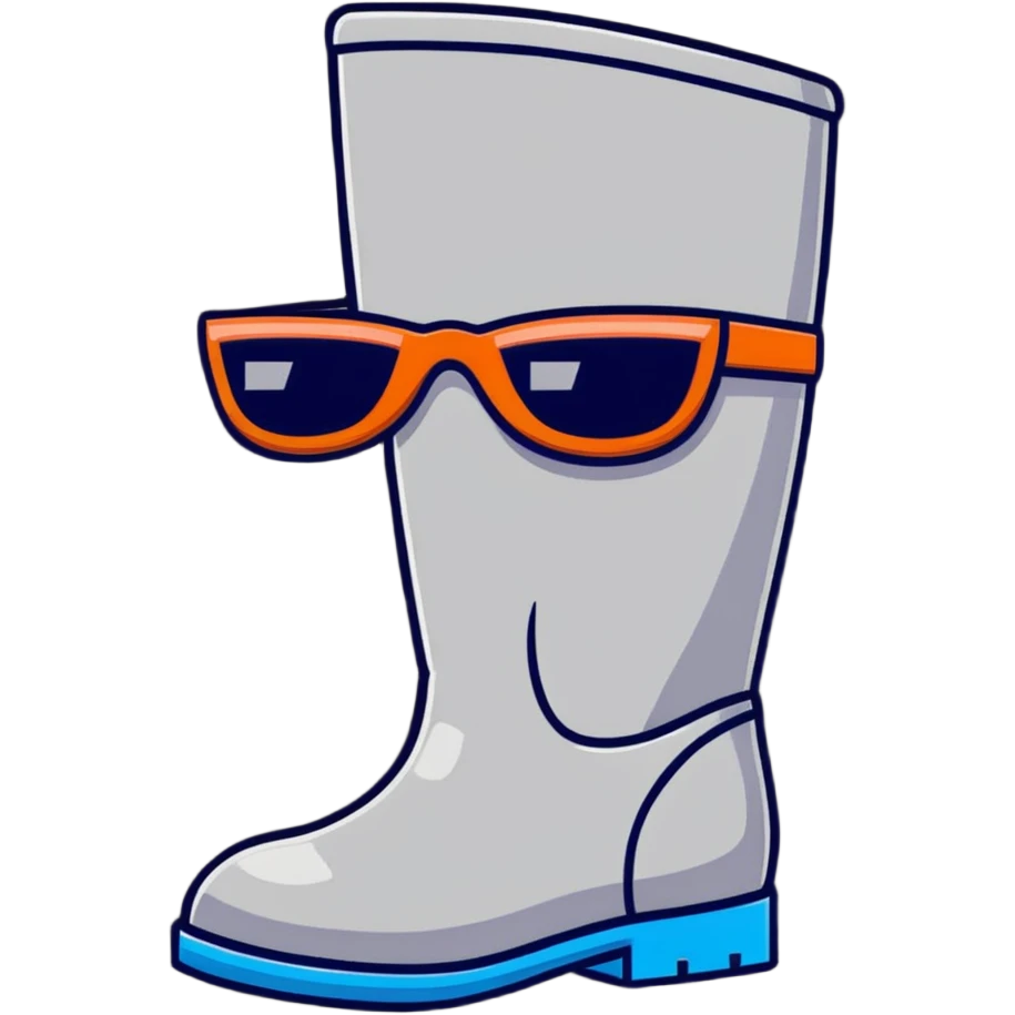 A smart and stylish Russian felt boot (valenok) with a happy face and sunglasses, looking awesome emoji