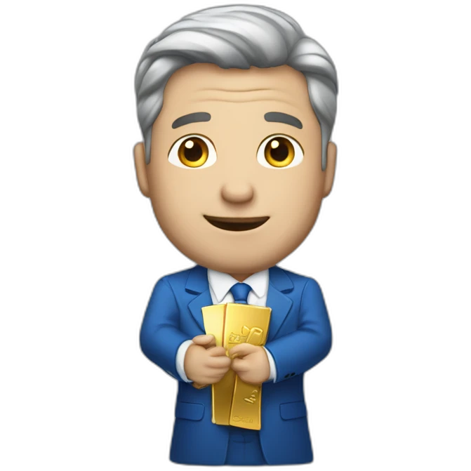 PhotoRealistic-Posh-man-with-blue-suit-offering-goldbar emoji