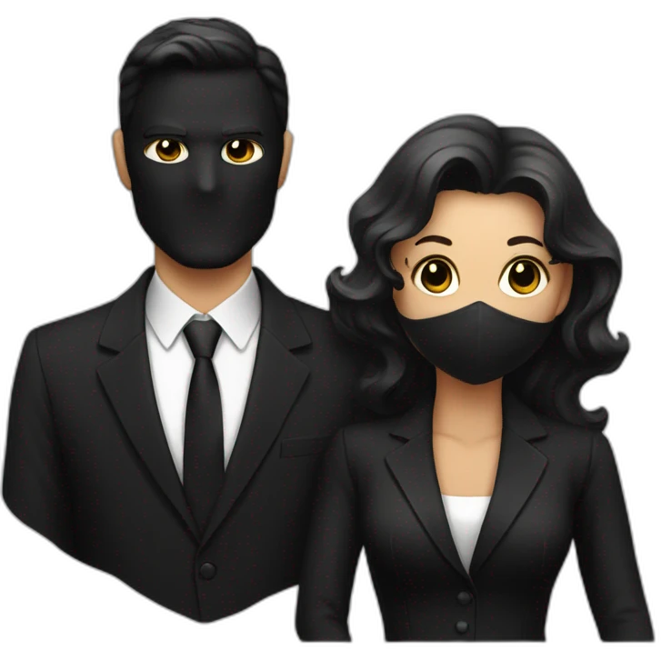 A man in black suit and with black mask with woman emoji