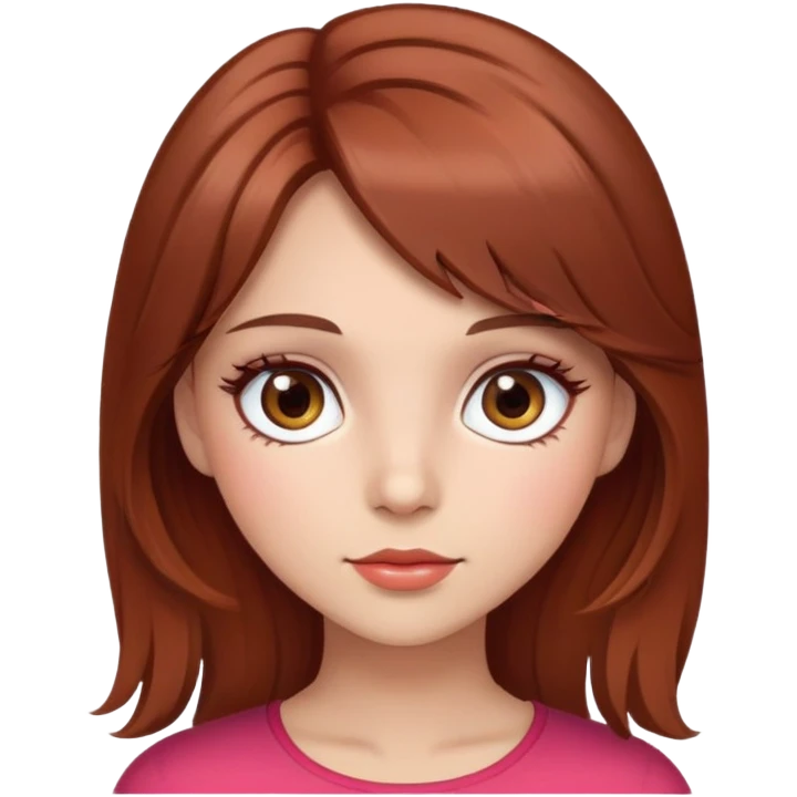 girl with strawberry brown hair, pretty, long lashes, brown eyes and really pretty emoji