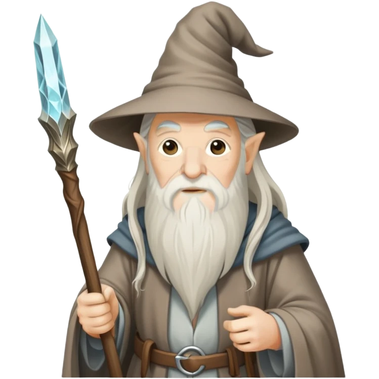 Gandalf the wizard with long white beard, pointy hat, and staff emoji