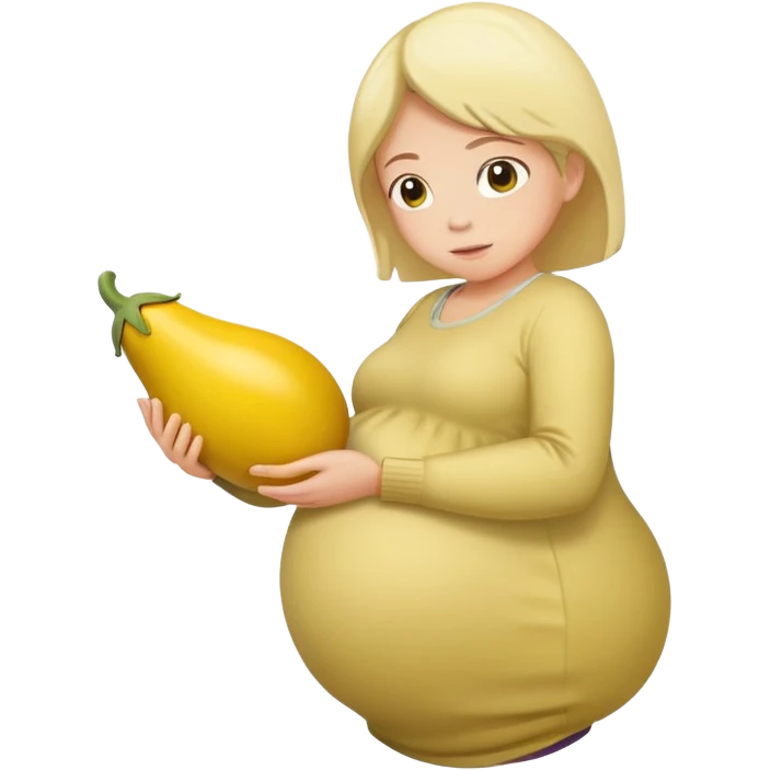 yellow eggplant placed on a pregnant person, bowing person turned to the side emoji
