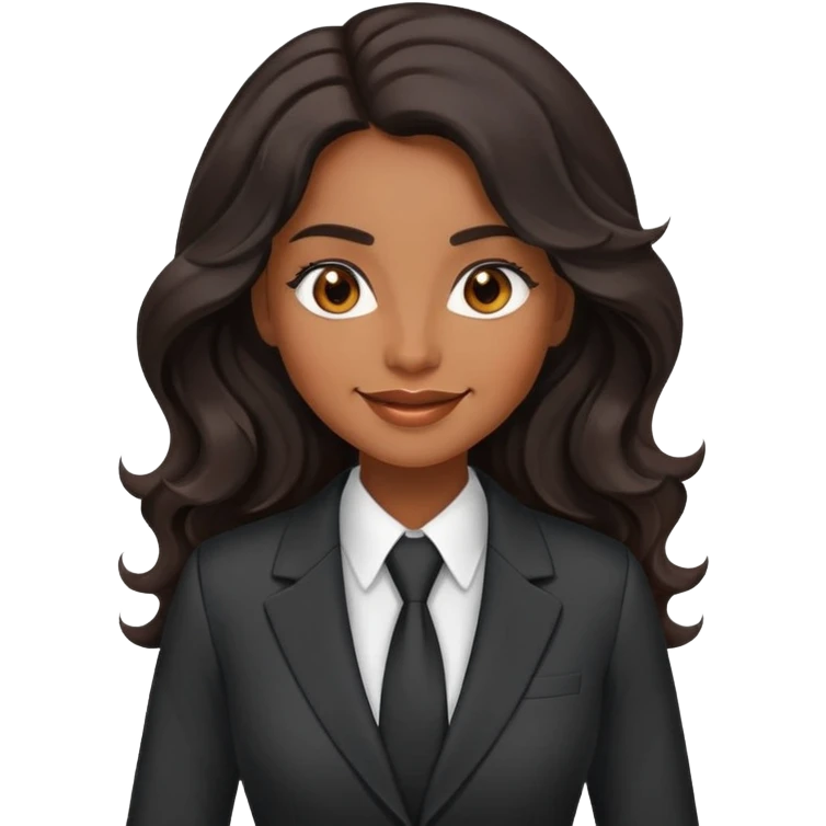 business woman with brown skin, brown eyes, long black wavy hair looking very happy, professional suit emoji