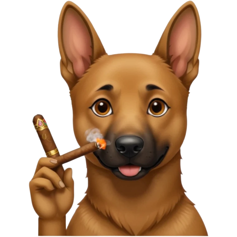Perro belga malinois con un cigarro emoji