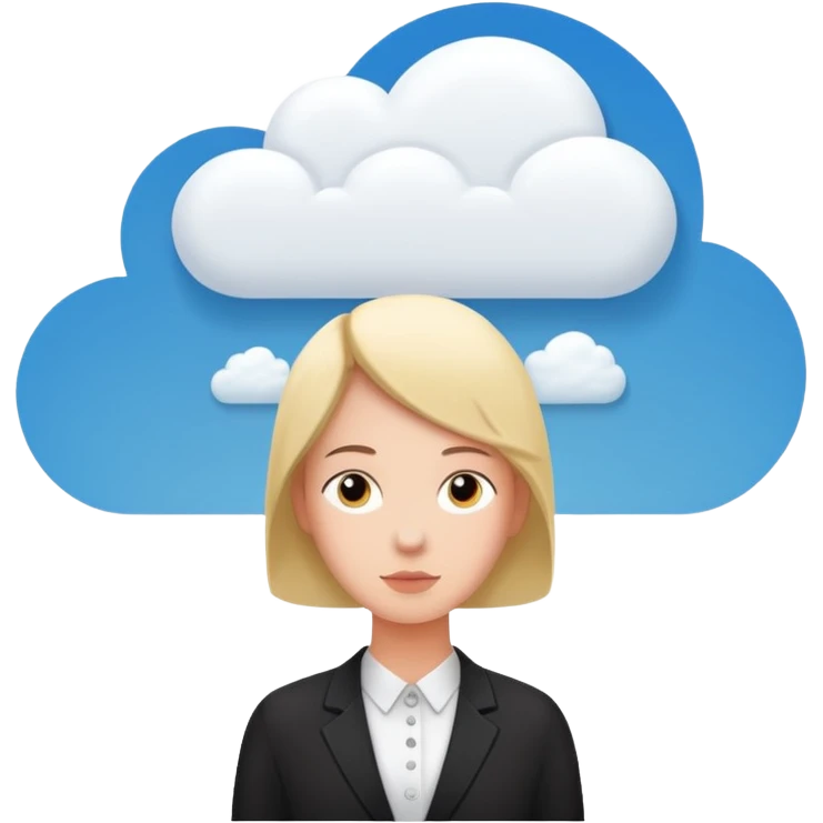 A thinking person with a thought cloud showing a modern hotel reception emoji