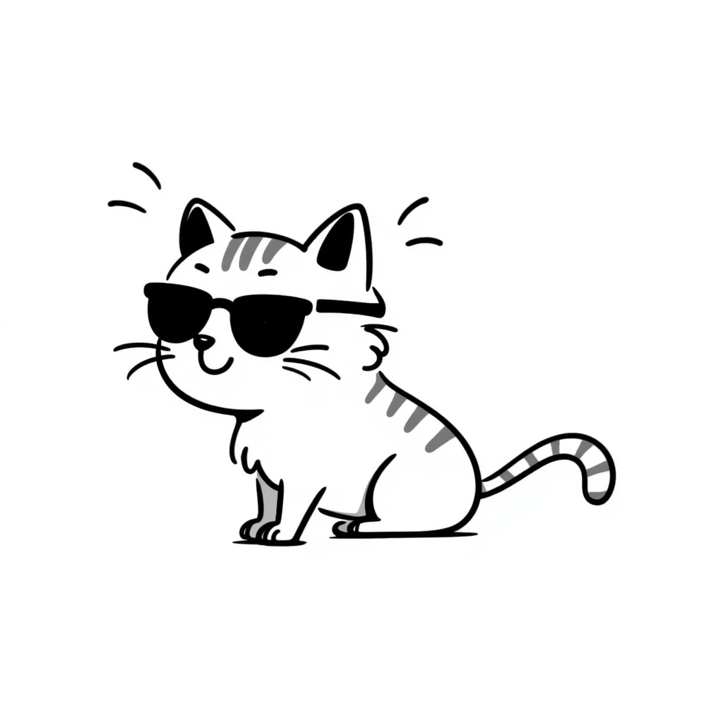cat wearing sunglasses, hand drawn doodle style emoji