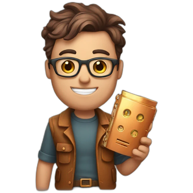 Nerd emoji holding copper emoji