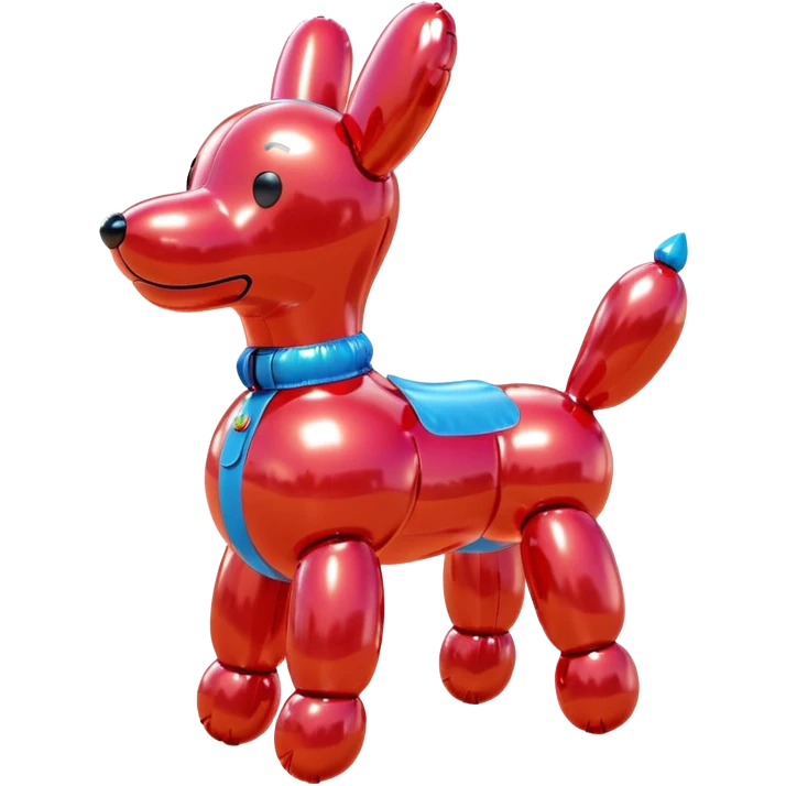 3D render of Balloon Dog made of shiny inflatable vinyl, visible seam lines, air valve, highly reflective plastic texture, pool toy aesthetic, Apple emoji style, isolated on white background --v 6.0 emoji