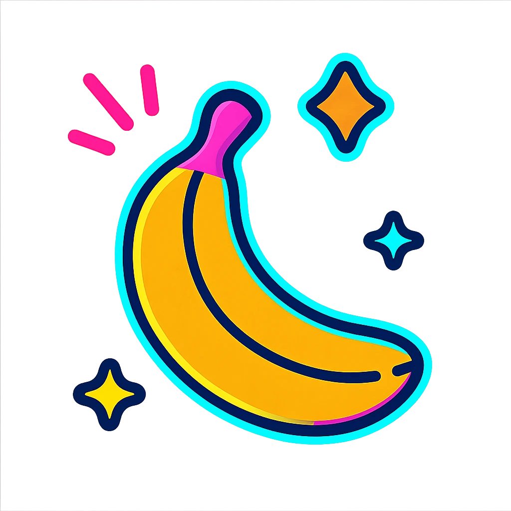 glowing banana with neon outlines and bright colors emoji