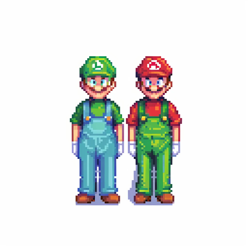 Mario and Luigi standing together, pixel art style emoji