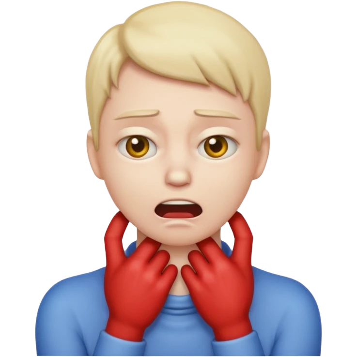 Create an emoji choking violently with hands on neck with a blank expression  emoji
