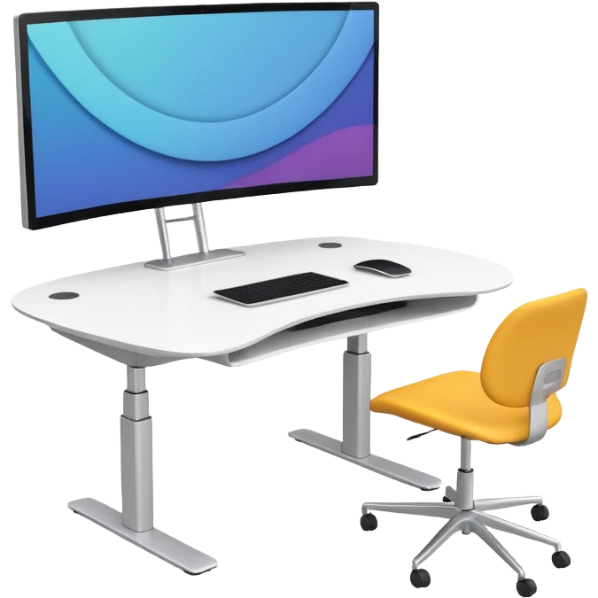 A height-adjustable office desk with a visible central lifting mechanism and a large flat monitor placed on top. The desk should look modern and minimal, symbolizing an ergonomic workstation. Rounded shapes, flat bright colors, consistent with standard emoji design. emoji