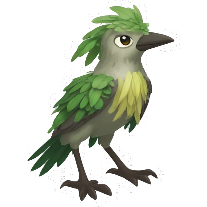 earthly muddy fresh Cool Cute Fantasy legendary jungle-bird plant-grass-type-Dendro-avian Fakemon full body emoji