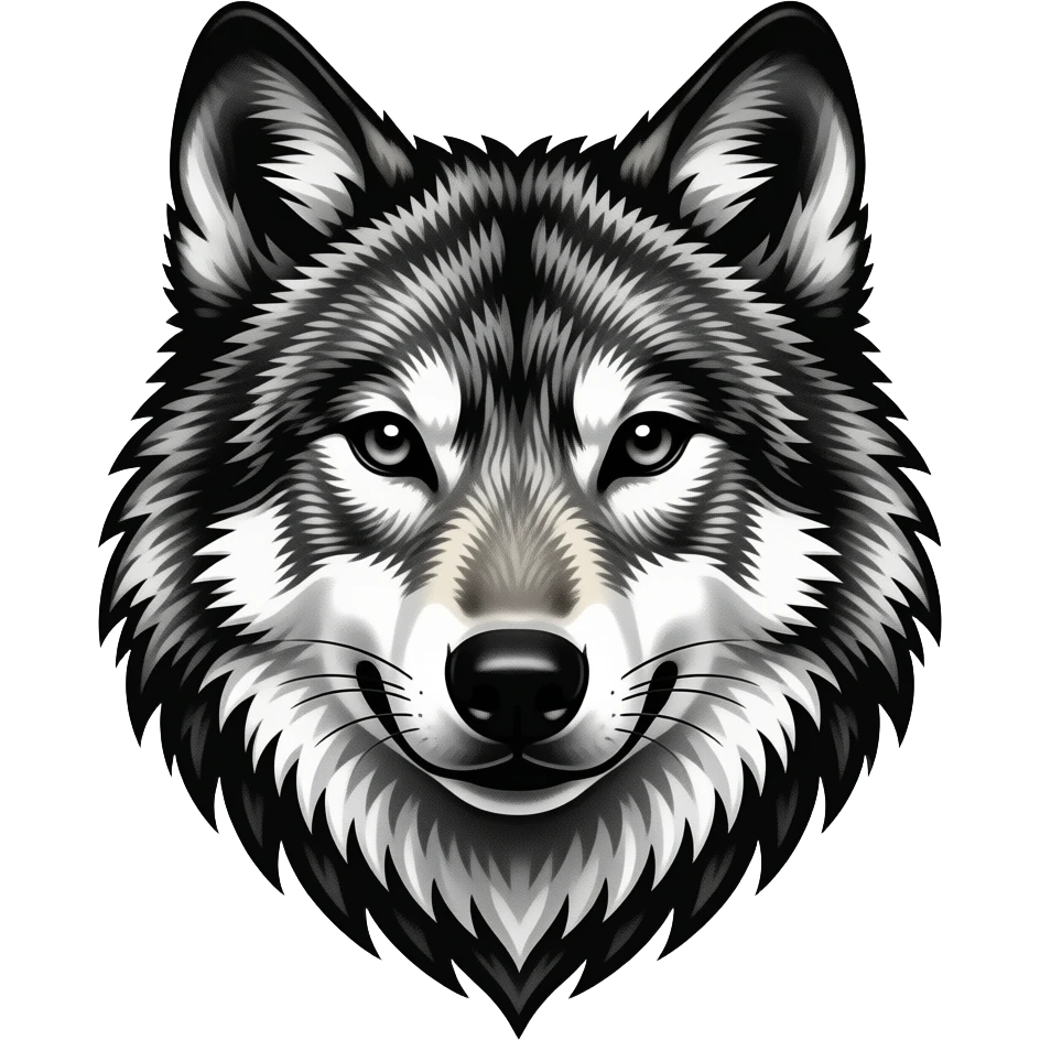 Black-inked Tribal wolf head tattoo pattern emoji