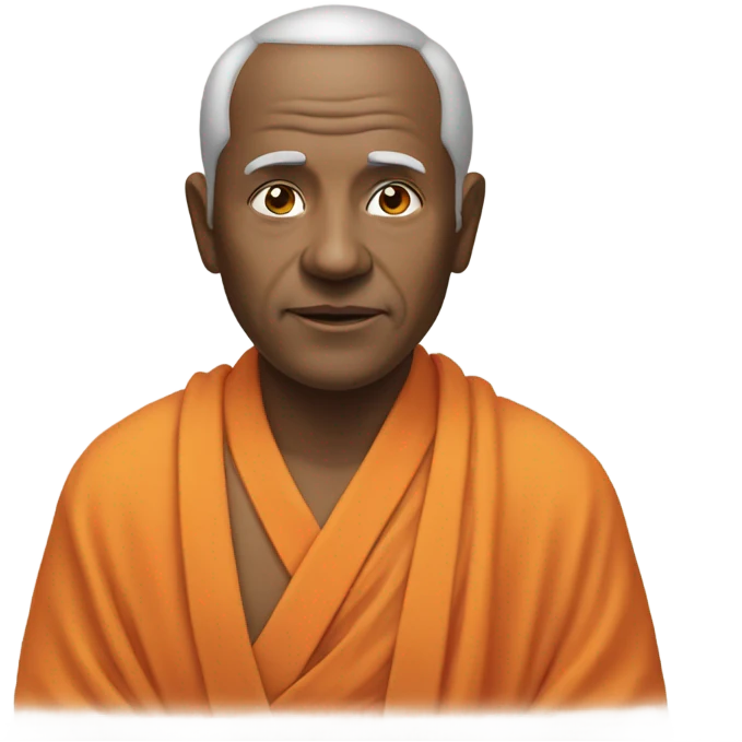 an old yogi with a peaceful and meditative expression. The character should be wearing an orange robe, symbolizing traditional yogic attire. The yogi can be sitting in a lotus position emoji