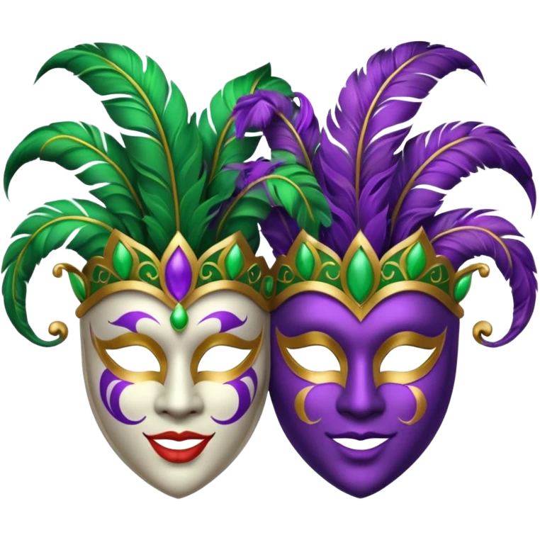 2 jesters masks for mardi gras in purple gold and green like this emoji : 🎭 emoji