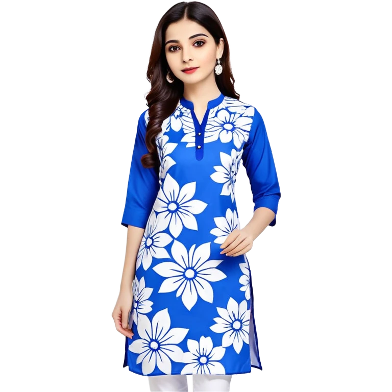 Modern blue women's kurti with white floral prints emoji