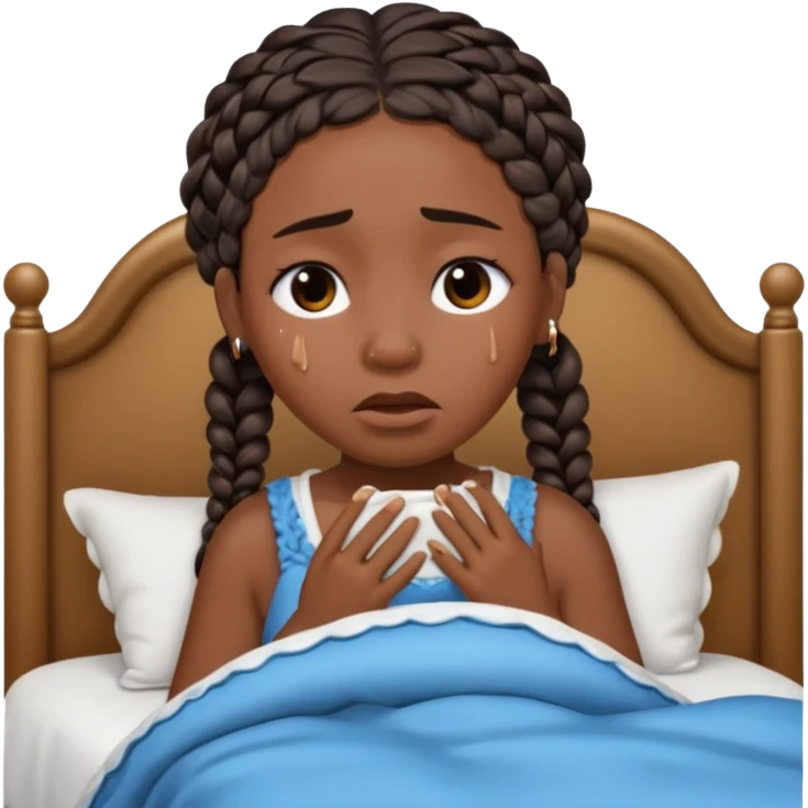 Black woman with braids in a big king size bed on one side by herself crying emoji
