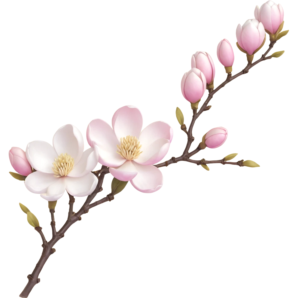 Traditional Japanese Magnolia kobus (kobushi) blossom with sumi-e brush stroke style, delicate white flowers on bare branch, zen aesthetic with subtle ink wash background emoji