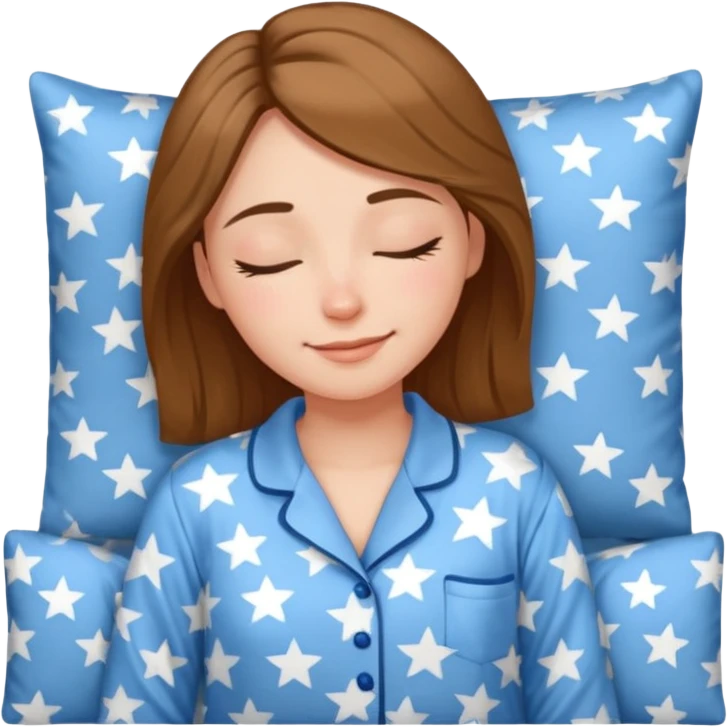 {
      "type": "human",
      "look": "woman in star-print pyjamas, soft blue set, sleepy smile",
      "description": "a woman in soft blue star-print pyjamas smiling sleepily"
    } emoji