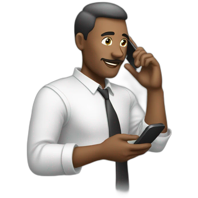 A man talks to his mobile phone sideways emoji