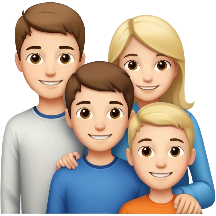 two teenage boys standing next to a 10-year-old girl, siblings emoji