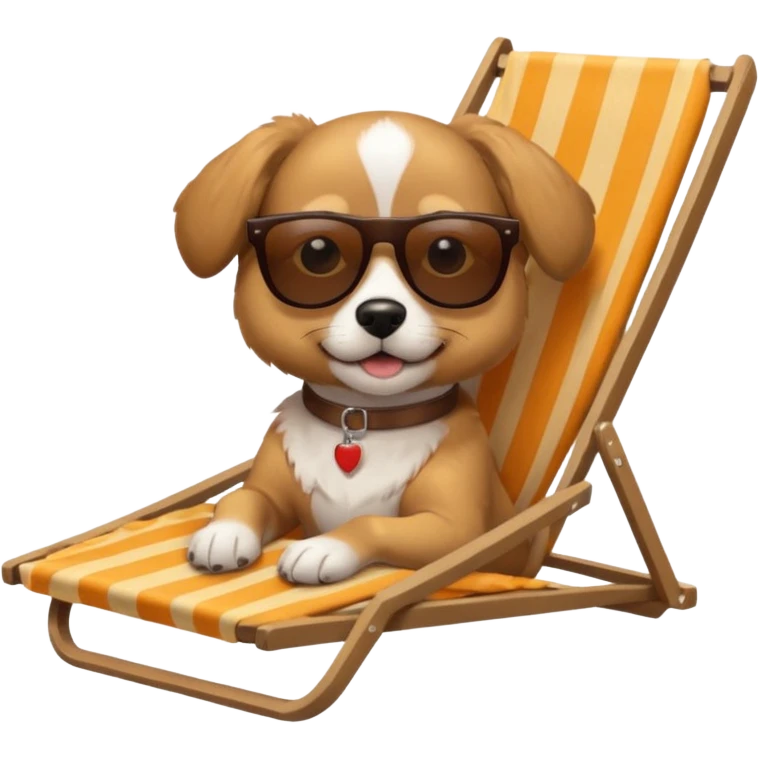 dog lying beside beach on chair with sunglasses emoji