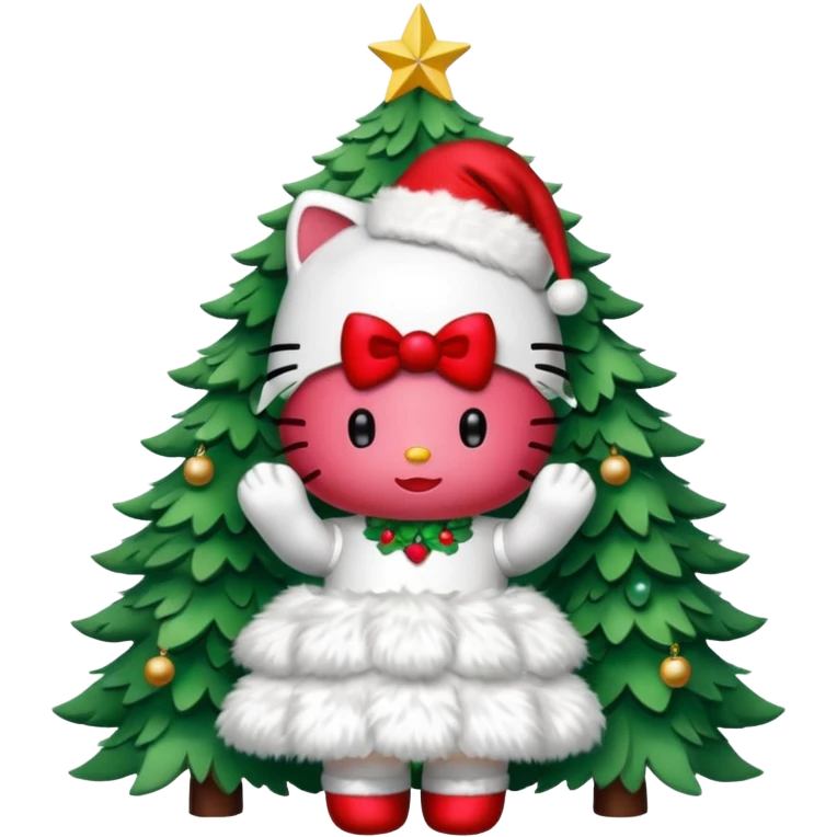 Hello kitty wearing a Christmas tree outfit emoji