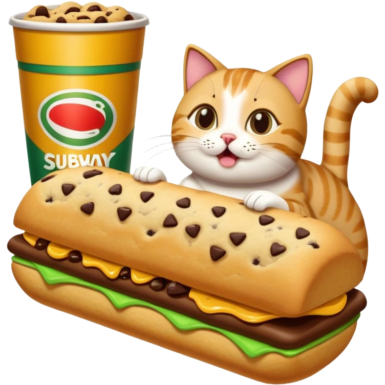 Cat eating subway footlong cookie emoji