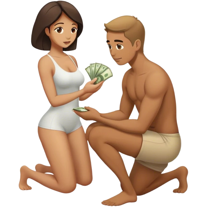 Man on knees handing women money  emoji