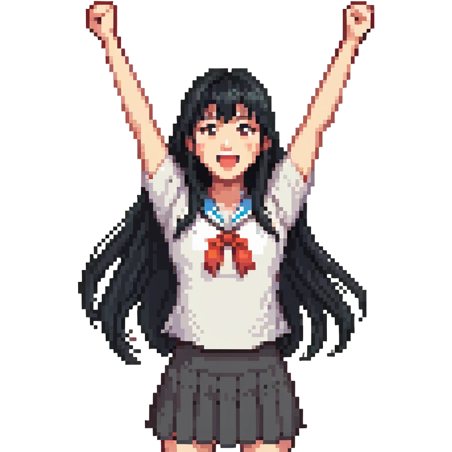 East Asian woman with long black straight hair and bangs cheering for Doosan Bears baseball team emoji