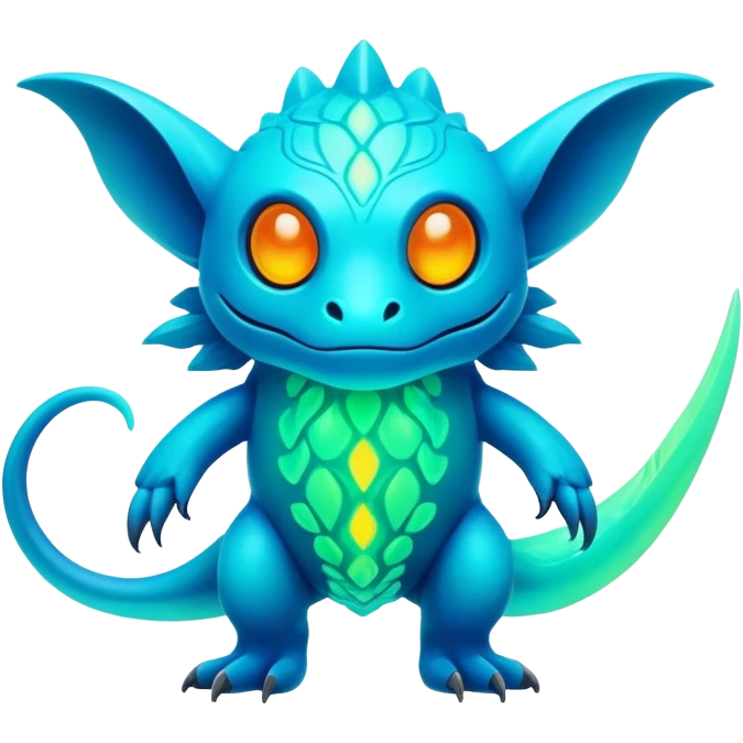 Exotic futuristic lush warm-colored neon Fakémon-Fionbri-creature (full body) emoji