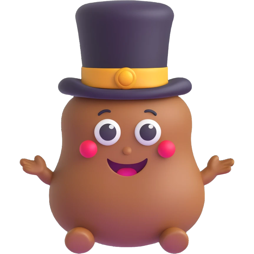 cartoon poop emoji wearing a fancy top hat emoji