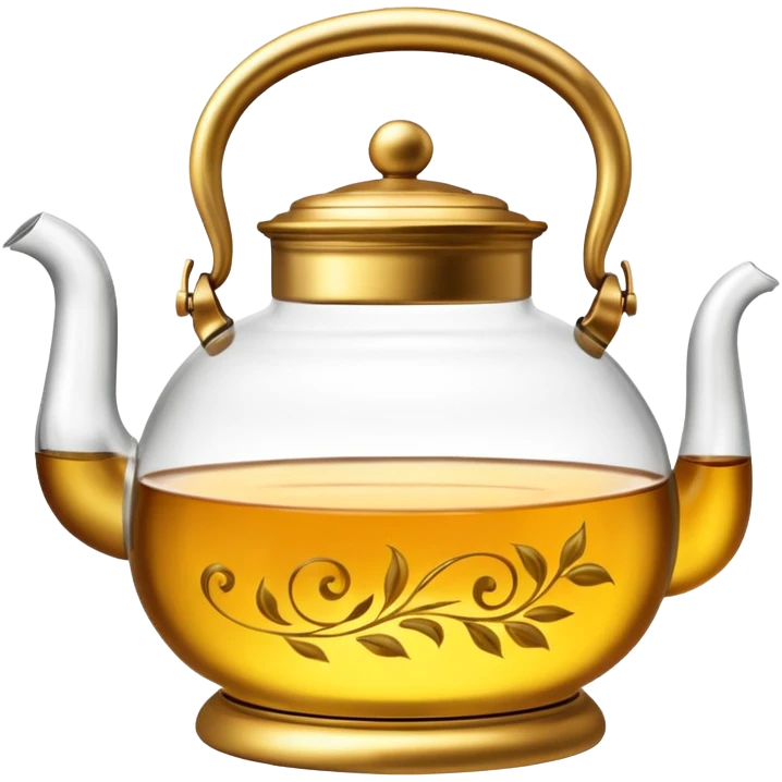 glass tea kettle with gold tea emoji