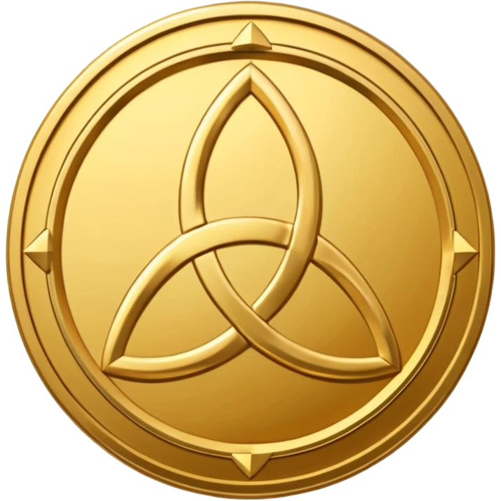 Gold coin with a triquetra and an overlapping triangle on it emoji