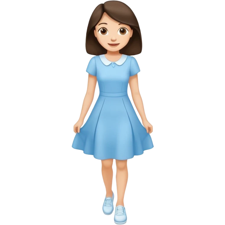 Happy Brunette woman in light blue dress, white shoes emoji