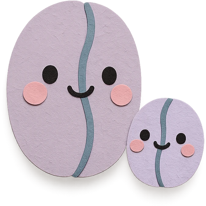 kawaii coffee bean character family, big bean and small bean together, soft pastel colors, full body emoji