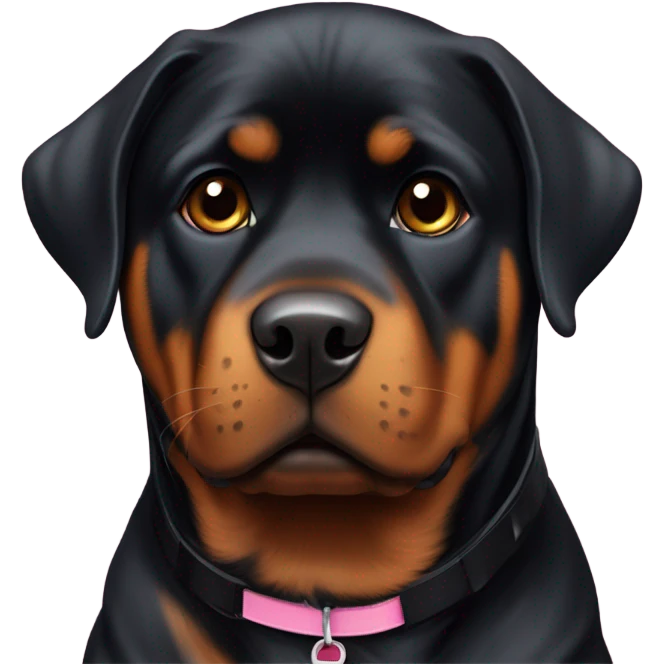Rottweiler with pink collar with cute puppy eyes emoji
