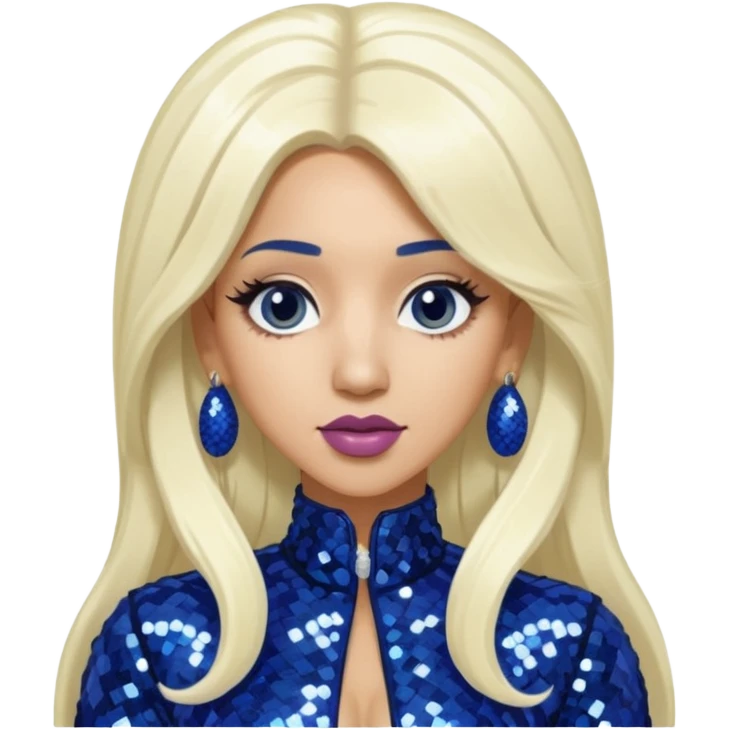 Cardi B with long white blonde hair, indigo sequin outfit emoji