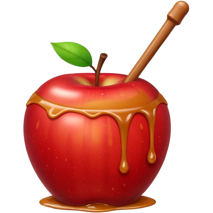 Apple with a stick on top with caramel drizzled over it emoji