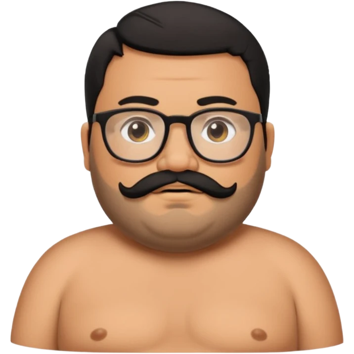 A fat shirtless mexican guy with short hair, a beard, and glasses emoji