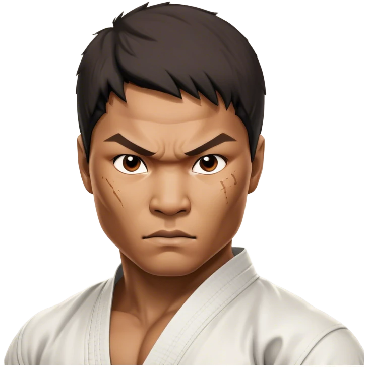 ​Cinematic Realistic Portrait of Tony Jaa, a close-up depiction capturing his intense, determined expression and finely detailed features, rendered with dramatic natural lighting that emphasizes his rugged athleticism and unmistakable martial arts presence, emoji