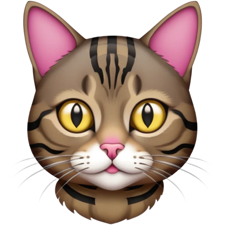 Dark brown tabby with gold eyes and black stripes with some dark pink on the nose emoji