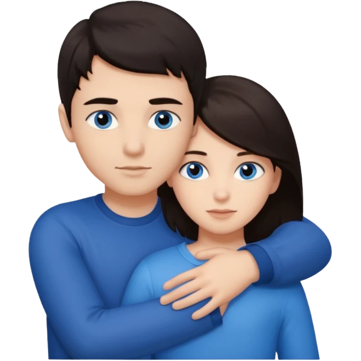  Chłopak z ciemnymi włosami z ciemnymi oczami przytulający się do brunetki z niebieskimi oczami emoji