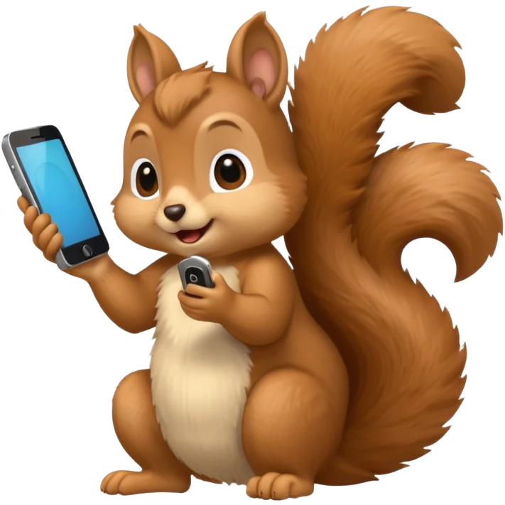 squirrel holding a phone to its ear, looking like it is currently calling someone, apple style emoji emoji