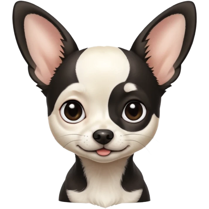 White and black Chihuahua - tiny, skinny and big ears emoji